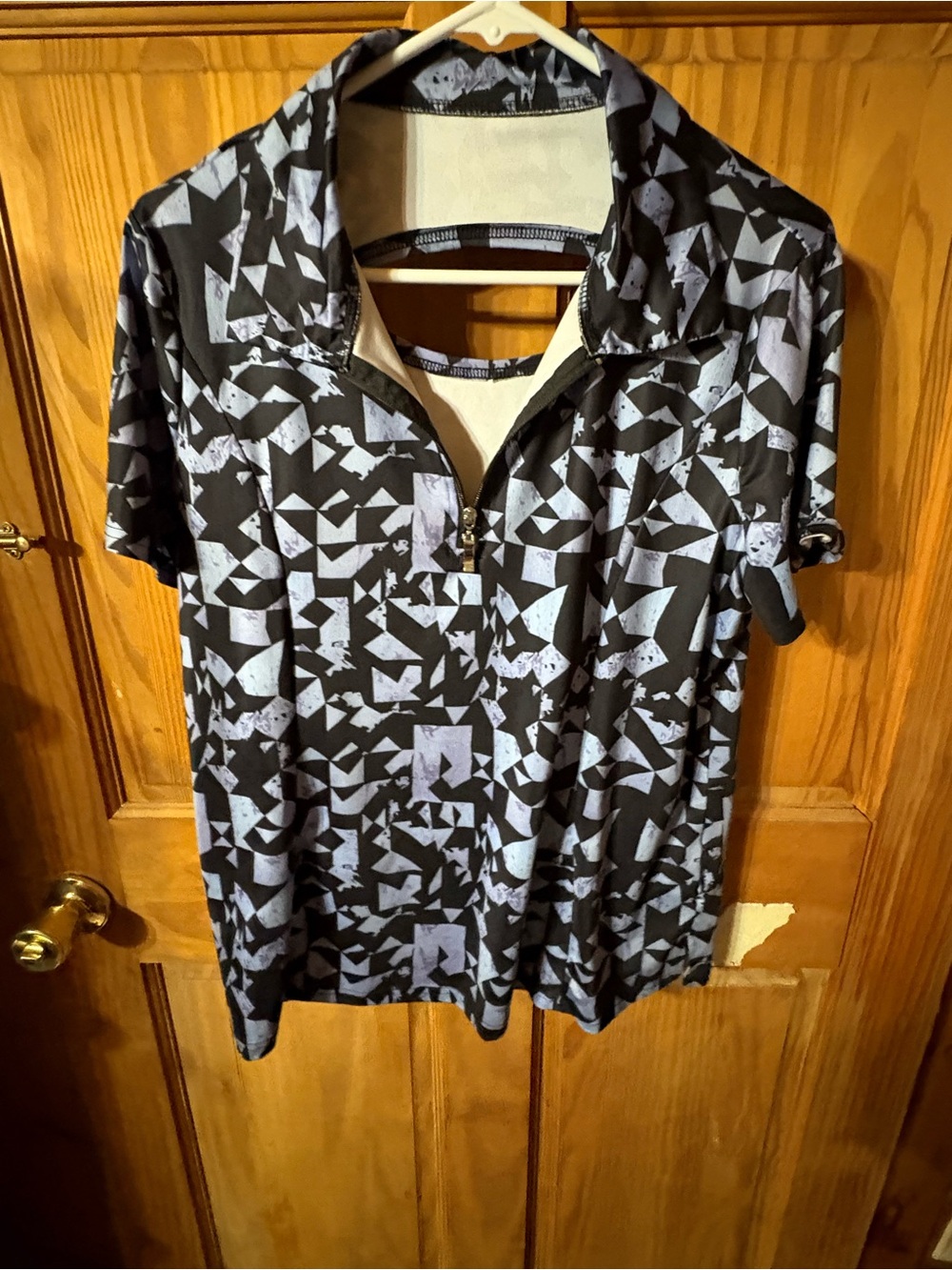 Geometric Print Short Sleeve Polo - Black & Light Gray